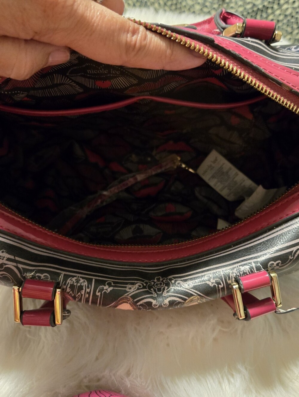 Nicole Lee Pink and Black Illustrated Fashion Satchel - Picture 6 of 7